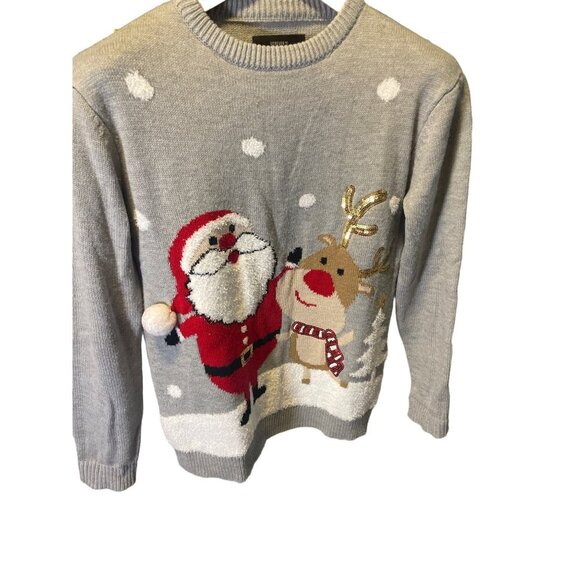 Forever 21 Santa Clause Gray Pullover Holiday Crew Neck Sweater Sz S - Picture 3 of 8